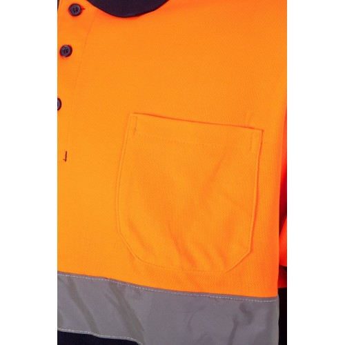 305513.POLO ALGODÓN BICOLOR MC AV AZUL NAVY/NARANJA FLÚOR 2XL