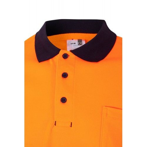 305513.POLO ALGODÓN BICOLOR MC AV AZUL NAVY/NARANJA FLÚOR 2XL