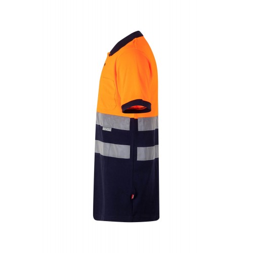 305513.POLO ALGODÓN BICOLOR MC AV AZUL NAVY/NARANJA FLÚOR 2XL