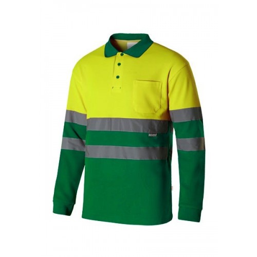 305515.POLO ALGODÓN BICOLOR ML AV VERDE/AMARILLO FLÚOR S