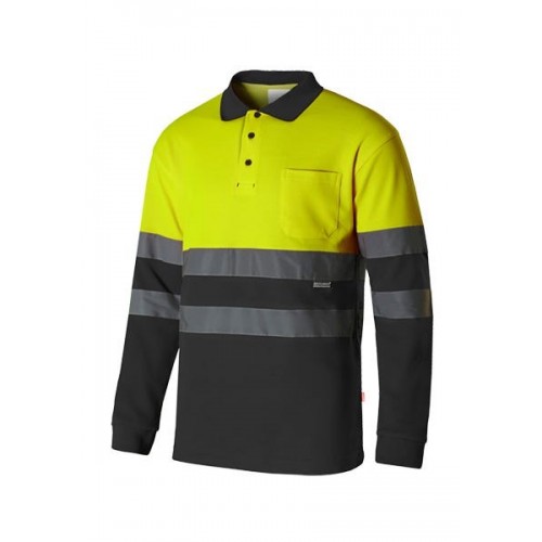 305515.POLO ALGODÓN BICOLOR ML AV GRIS/AMARILLO FLÚOR 2XL