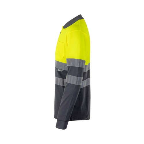 305515.POLO ALGODÓN BICOLOR ML AV GRIS/AMARILLO FLÚOR 2XL