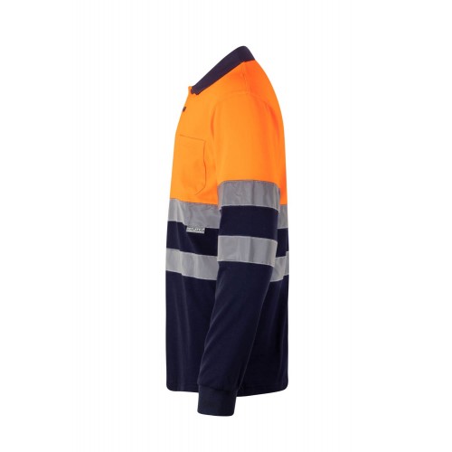 305515.POLO ALGODÓN BICOLOR ML AV AZUL NAVY/NARANJA FLÚOR 2XL