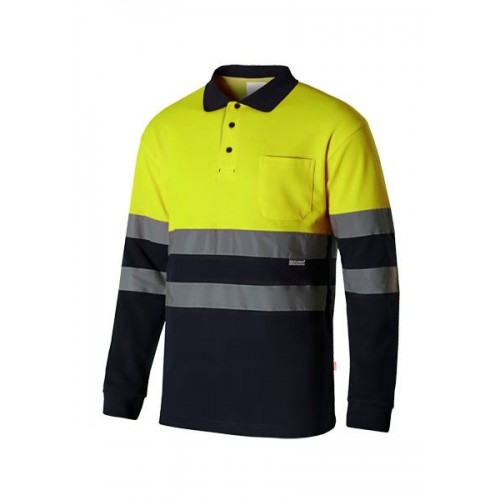 305515.POLO ALGODÓN BICOLOR ML AV AZUL NAVY/AMARILLO FLÚOR 2XL