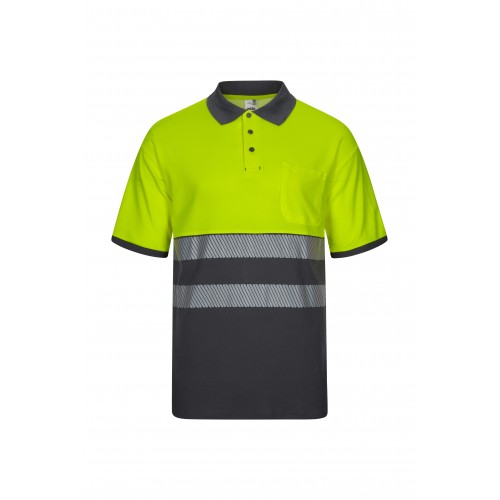 305523.POLO ALGODÓN BICOLOR MC RS GRIS/AMARILLO FLÚOR 3XL