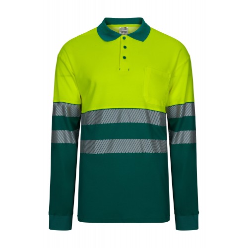 305525.POLO ALGODÓN BICOLOR ML RS VERDE/AMARILLO FLÚOR S