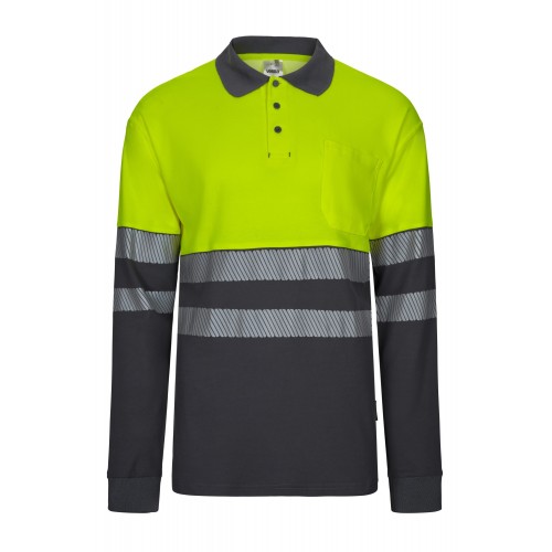 305525.POLO ALGODÓN BICOLOR ML RS GRIS/AMARILLO FLÚOR S