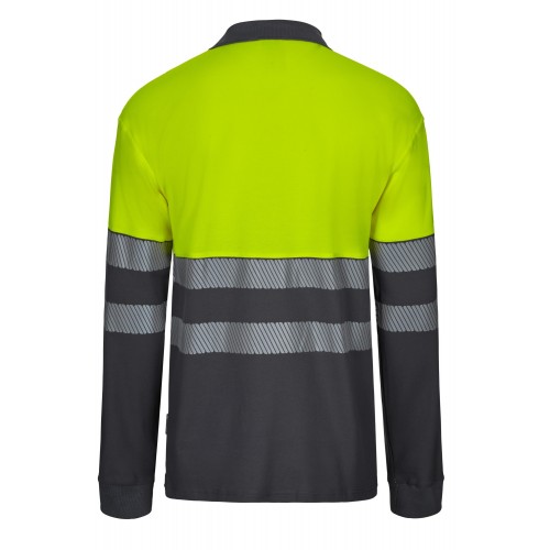 305525.POLO ALGODÓN BICOLOR ML RS GRIS/AMARILLO FLÚOR S