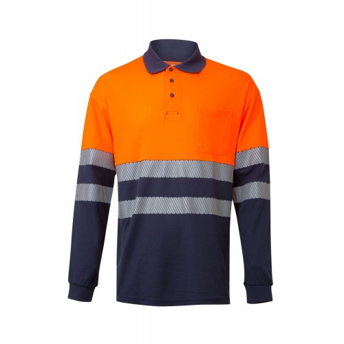 305525.POLO ALGODÓN BICOLOR ML RS AZUL NAVY/NARANJA FLÚOR L