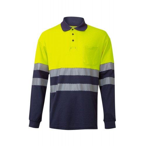 305525.POLO ALGODÓN BICOLOR ML RS AZUL NAVY/AMARILLO FLÚOR M