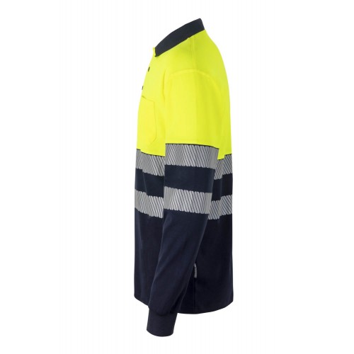 305525.POLO ALGODÓN BICOLOR ML RS AZUL NAVY/AMARILLO FLÚOR 2XL