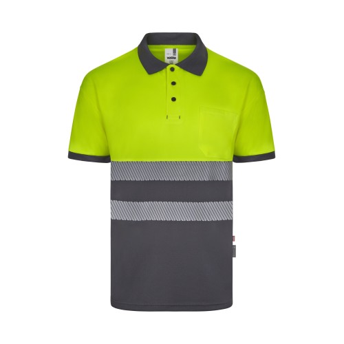 305533.POLO GRS BICOLOR MC RS GRIS/AMARILLO FLÚOR S