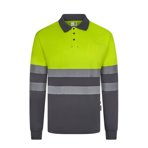 305535.POLO GRS BICOLOR ML RS GRIS/AMARILLO FLÚOR S