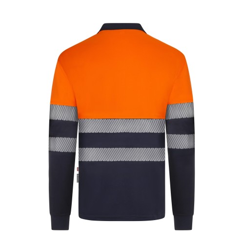 305535.POLO GRS BICOLOR ML RS AZUL NAVY/NARANJA FLÚOR S