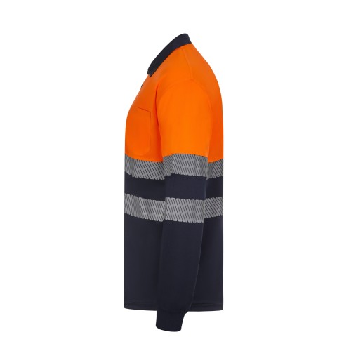 305535.POLO GRS BICOLOR ML RS AZUL NAVY/NARANJA FLÚOR S
