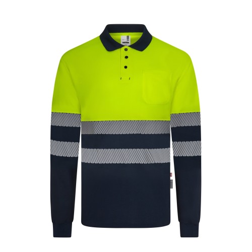305535.POLO GRS BICOLOR ML RS AZUL NAVY/AMARILLO FLÚOR S