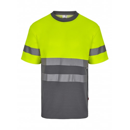 305613.CAMISETA ALGODÓN BICOLOR MC AV GRIS/AMARILLO FLÚOR L