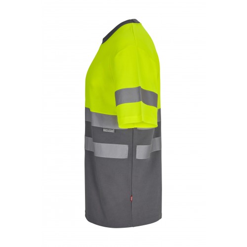 305613.CAMISETA ALGODÓN BICOLOR MC AV GRIS/AMARILLO FLÚOR S