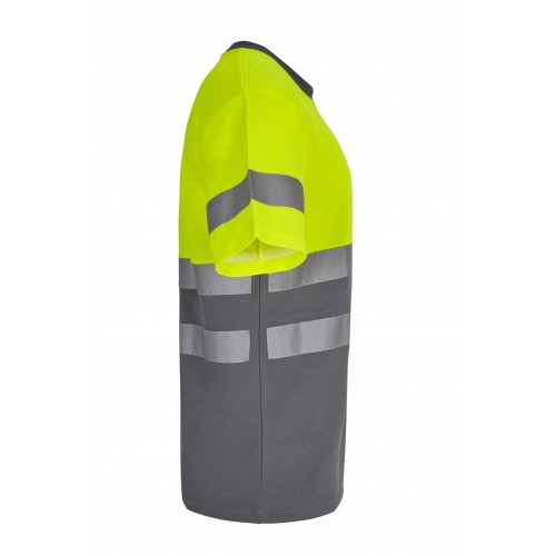 305613.CAMISETA ALGODÓN BICOLOR MC AV GRIS/AMARILLO FLÚOR S