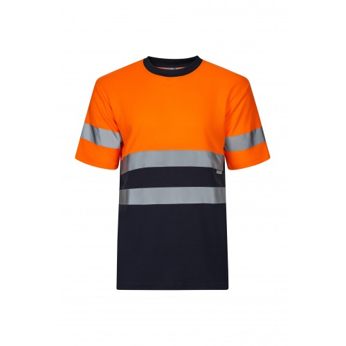 305613.CAMISETA ALGODÓN BICOLOR MC AV AZUL NAVY/NARANJA FLÚOR S