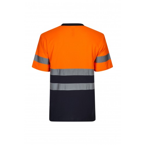 305613.CAMISETA ALGODÓN BICOLOR MC AV AZUL NAVY/NARANJA FLÚOR S