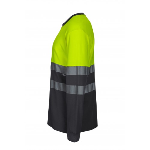 305615.CAMISETA ALGODÓN BICOLOR ML AV GRIS/AMARILLO FLÚOR S