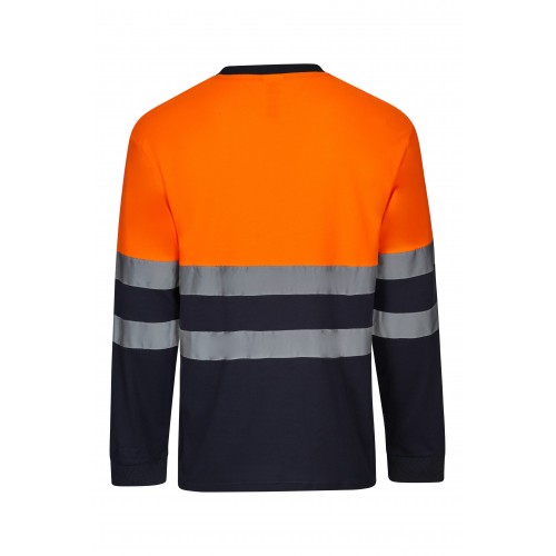 305615.CAMISETA ALGODÓN BICOLOR ML AV AZUL NAVY/NARANJA FLÚOR S