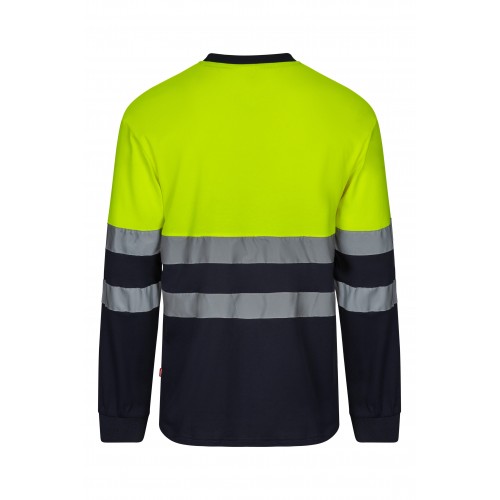 305615.CAMISETA ALGODÓN BICOLOR ML AV AZUL NAVY/AMARILLO FLÚOR S
