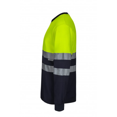 305615.CAMISETA ALGODÓN BICOLOR ML AV AZUL NAVY/AMARILLO FLÚOR S