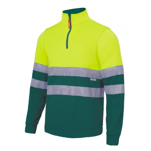 305701.SUDADERA BICOLOR CREMALLERA AV VERDE/AMARILLO FLÚOR S