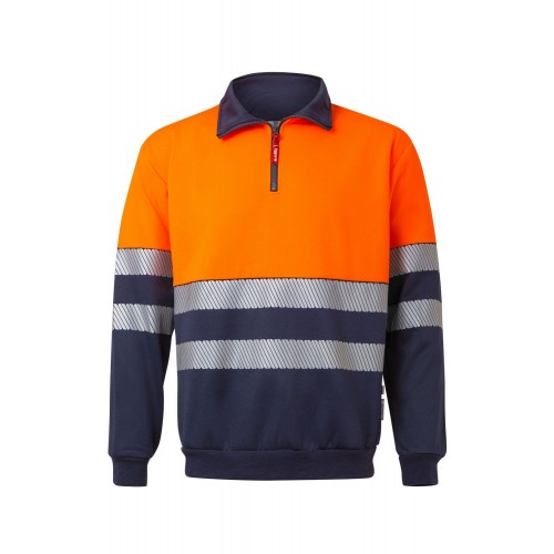 305703.SUDADERA BICOLOR CREMALLERA RS AZUL NAVY/NARANJA FLÚOR L