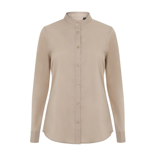 405015S.CAMISA STRETCH ML MUJER BEIGE CLARO XS