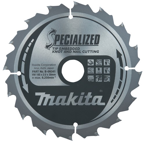 B-09341 Disco sierra circular , Specialized T.C.T, 185 x 30 mm, 16 D