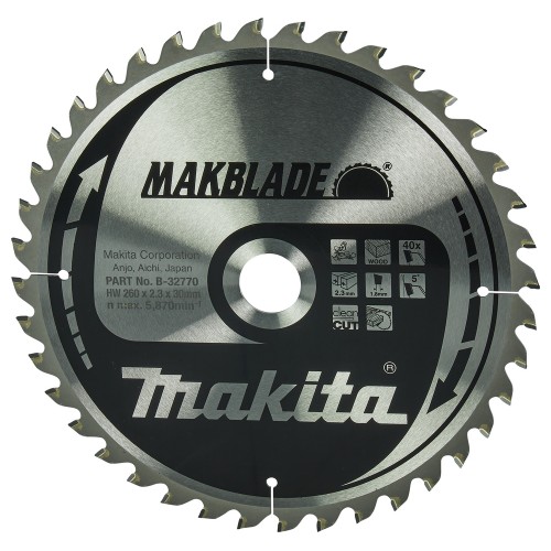 B-32770 Disco sierra circular , Makblade T.C.T, 260 x 30 mm, 40 D