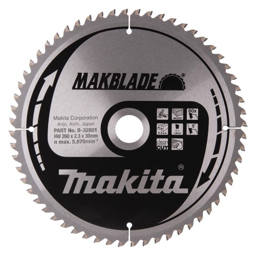 B-32801 Disco sierra circular , Makblade T.C.T, 260 x 30 mm, 60 D