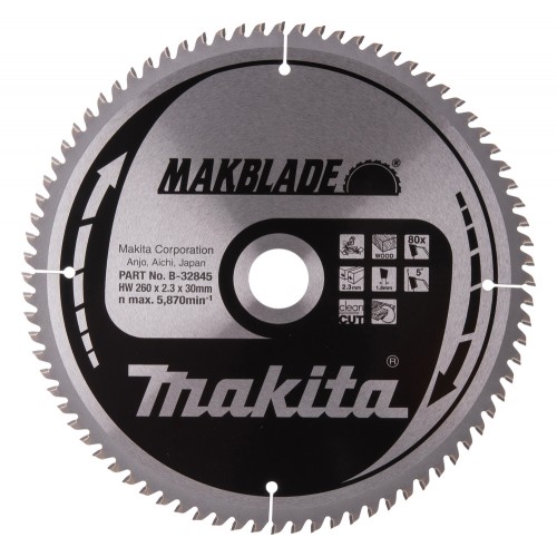 B-32845 Disco sierra circular , Makblade T.C.T, 260 x 30 mm, 80 D