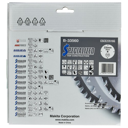 B-33560 Disco HM sierra circular,, Specialized T.C.T, 235 x 30 mm, 16 T