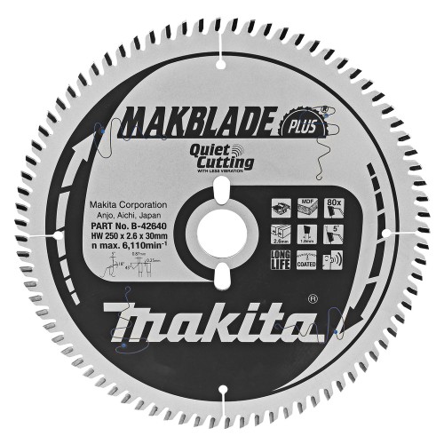 B-42640 Disco sierra circular , MakBlade+ T.C.T, 250 x 30 mm, 80 D