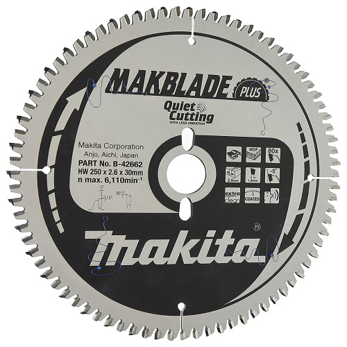 B-42662 Disco sierra circular , MakBlade+ T.C.T, 250 x 30 mm, 80 D