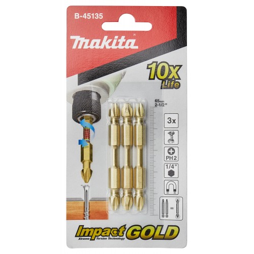 B-45135 Punta doble Impact Gold, PH2, 65 mm, 3 pcs
