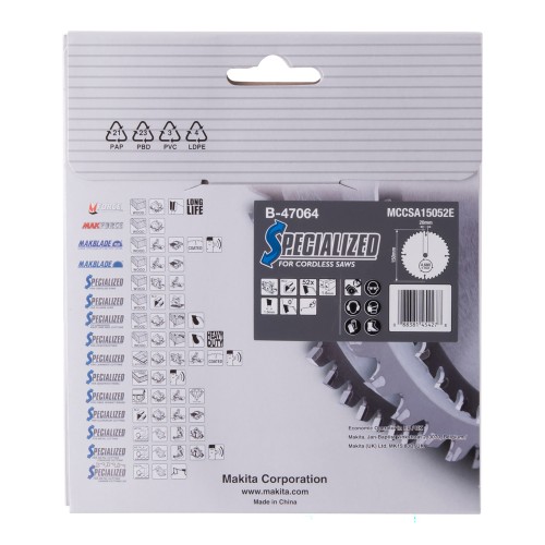 B-47064 Disco sierra circular , Specialized T.C.T, 150 x 20 mm, 52 D