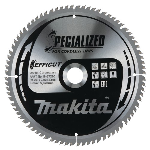 B-67290 Disco de sierra circular, Efficut T.C.T, 260 x 30 mm, 80 D