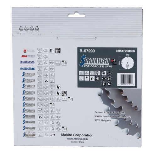 B-67290 Disco de sierra circular, Efficut T.C.T, 260 x 30 mm, 80 D