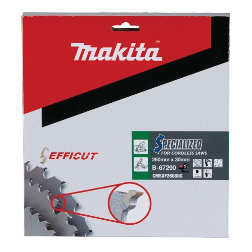 B-67290 Disco de sierra circular, Efficut T.C.T, 260 x 30 mm, 80 D