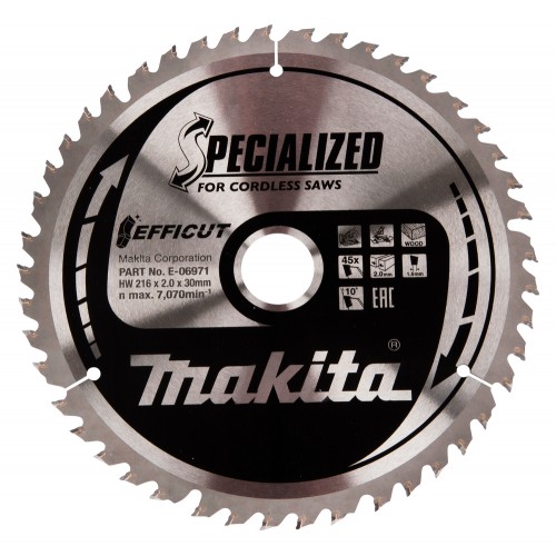E-06971 Disco sierra circular , Efficut T.C.T, 216 x 30 mm, 45 D