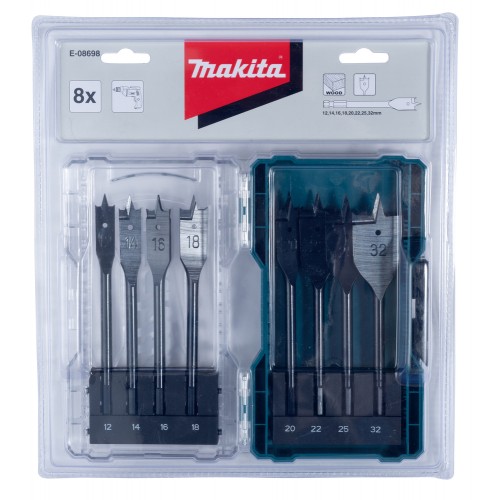 E-08698 Estuche de brocas de pala para madera 12-14-16-18-20-22-25-32 mm 8pcs