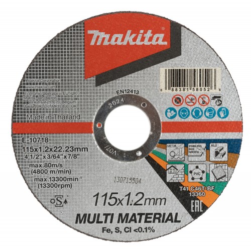 E-10718 Disco de corte fino 115 x 1,2 x 22,23 mm, C46T, Multimaterial