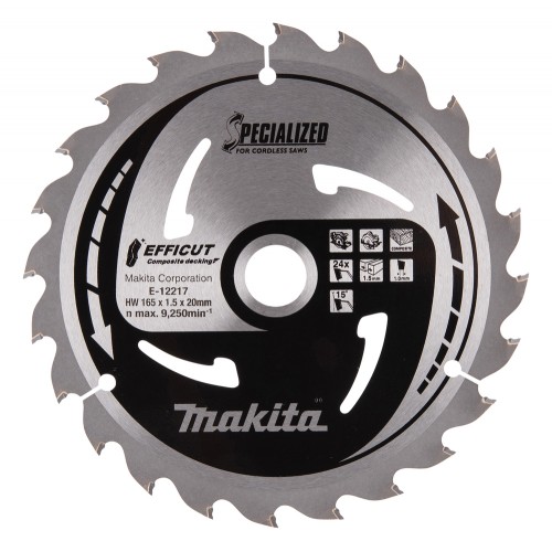 E-12217 Disco sierra circular , Efficut T.C.T, 165 x 20 mm, 24 D