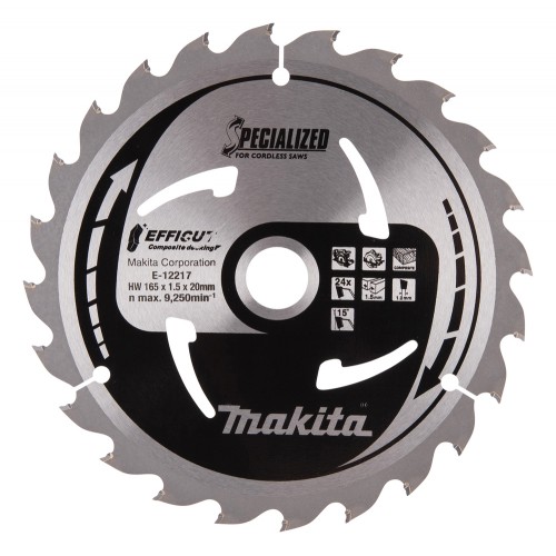 E-12217 Disco sierra circular , Efficut T.C.T, 165 x 20 mm, 24 D