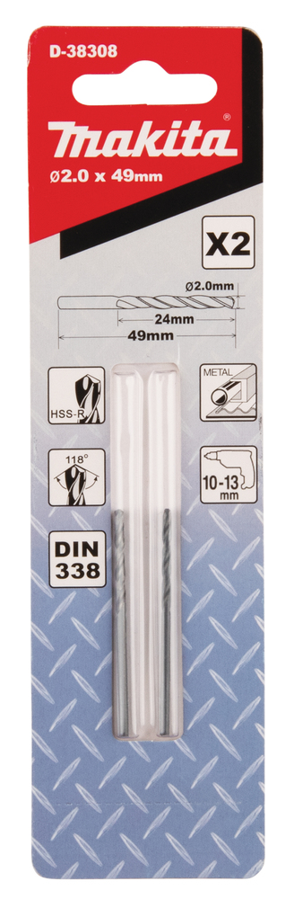 D-38308 Broca de metal, HSS-R, 2,0 x 24 / 49 mm, 2 pcs